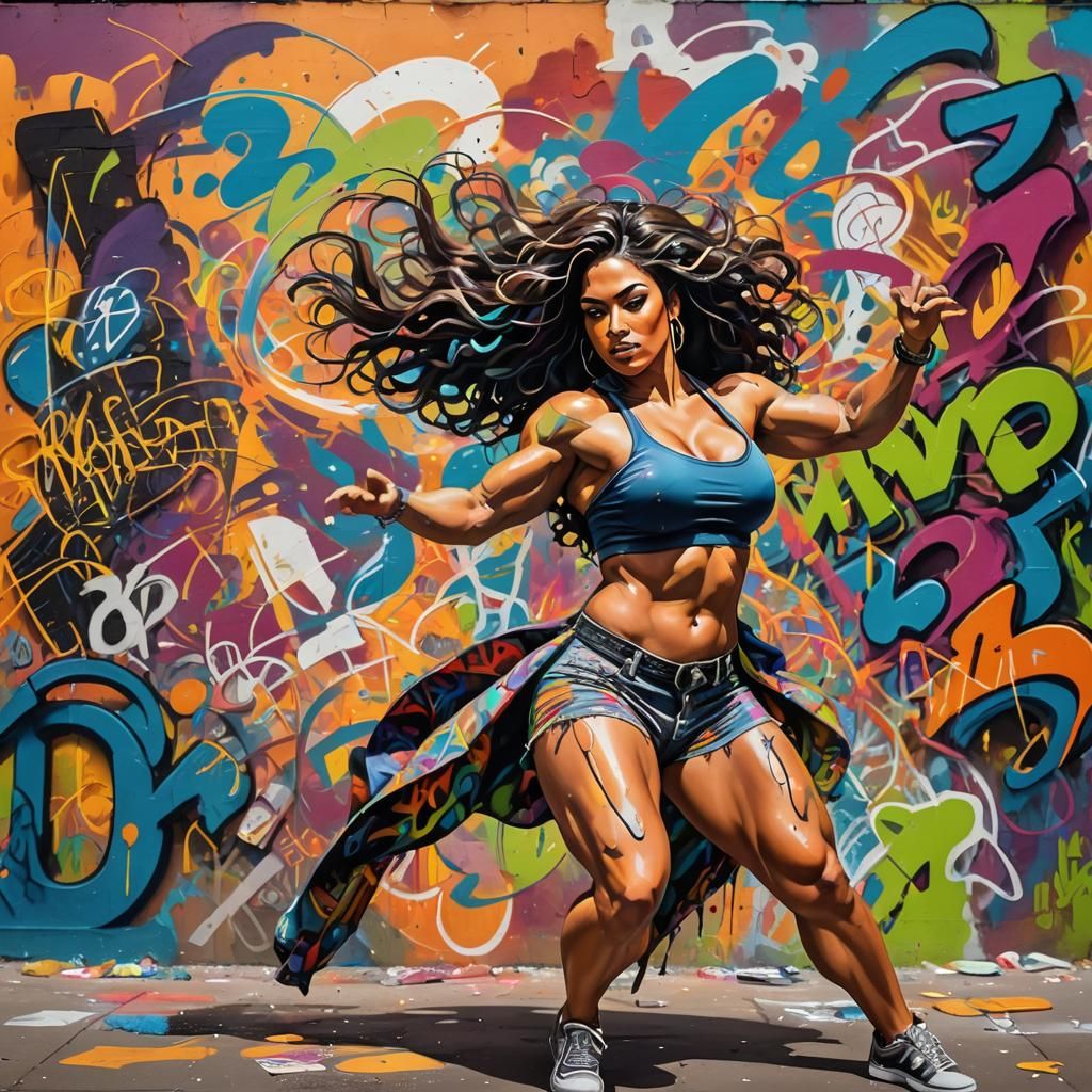 Confident Curvy Latina in Vibrant Street Art