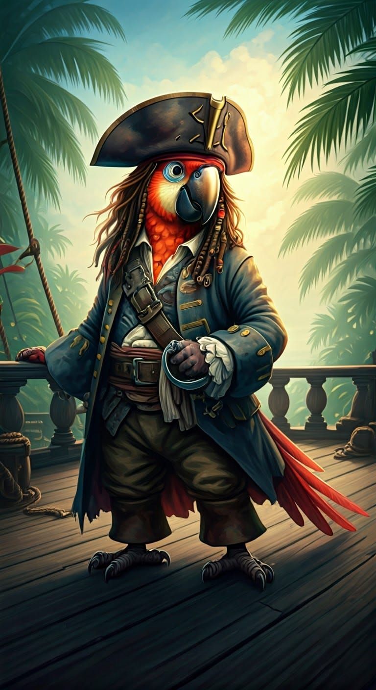 Pirate Parrot in Syd Mead and Moebius Style