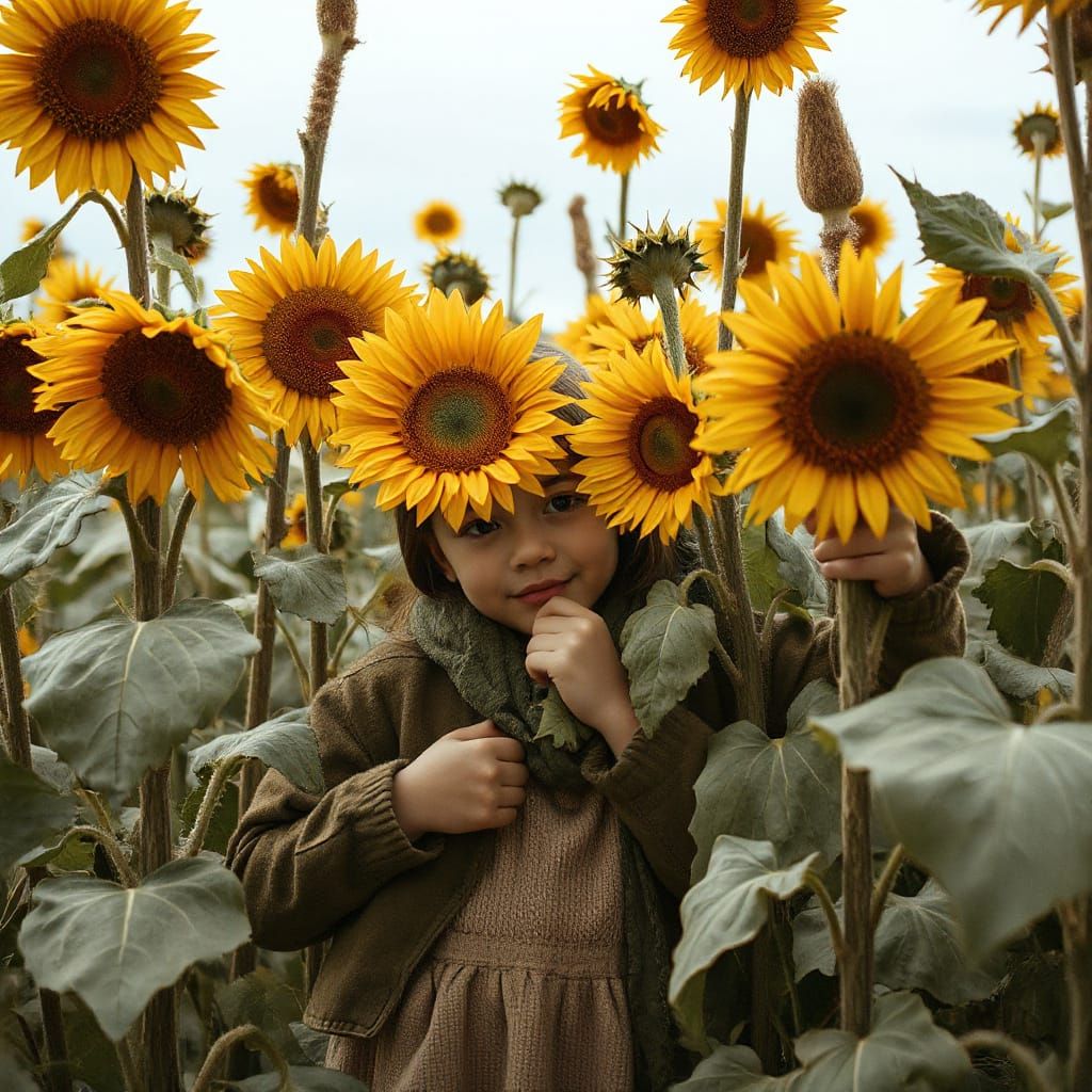 Whimsical Sunflower Hug in Earthy Tones