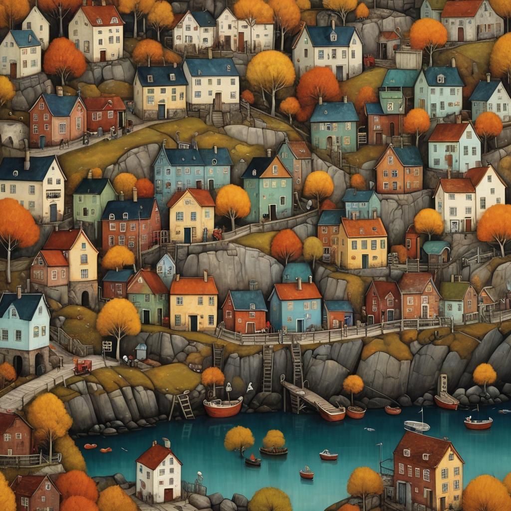 Cliffside Docks in Art Brut Style