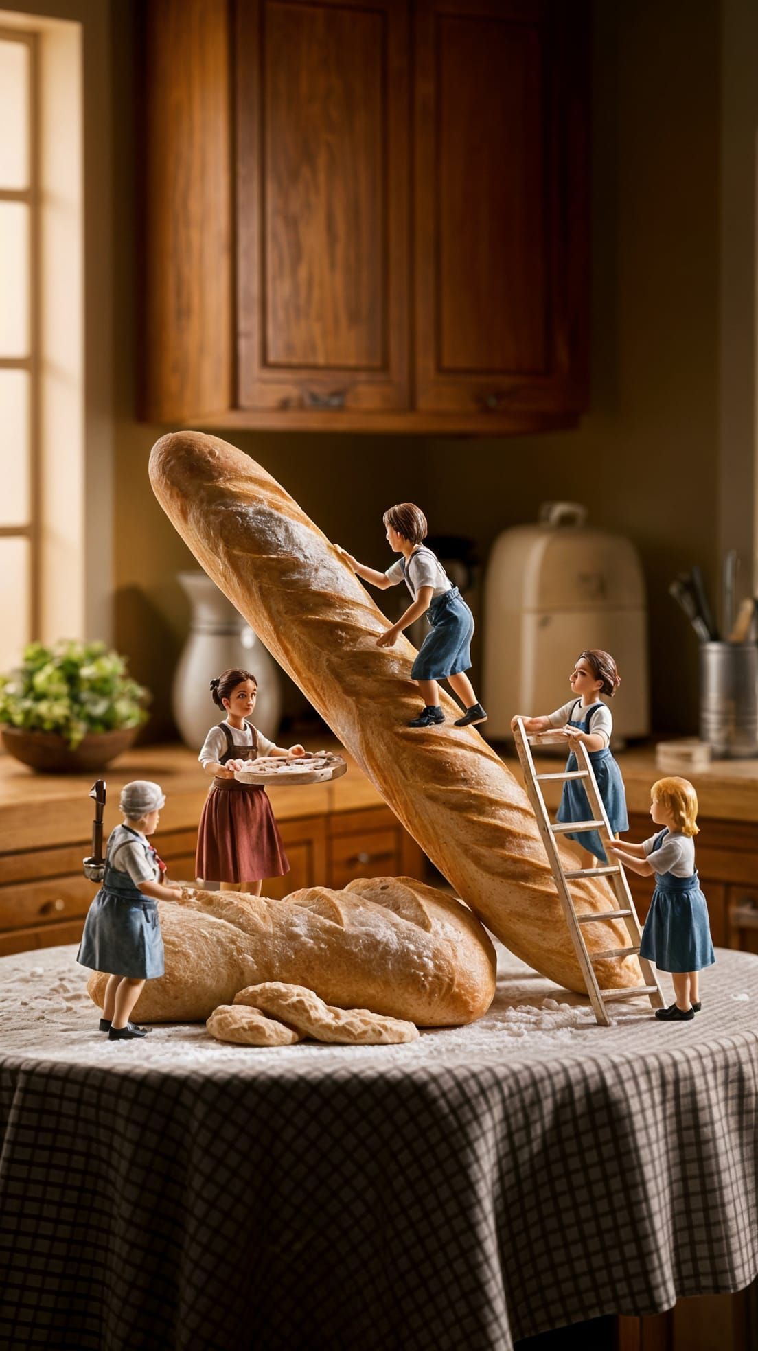 Whimsical Kitchen Scene with Miniature Bakers