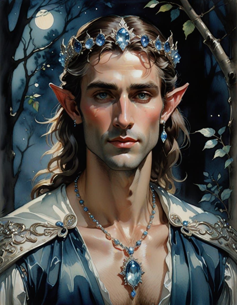 Ethereal Watercolor Portrait of a Noble Elf Prince