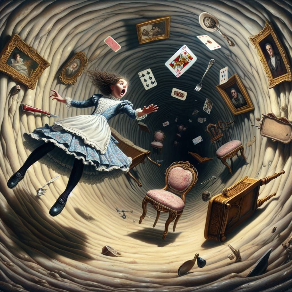Girl Falls Down Rabbit Hole in Dreamlike Disarray