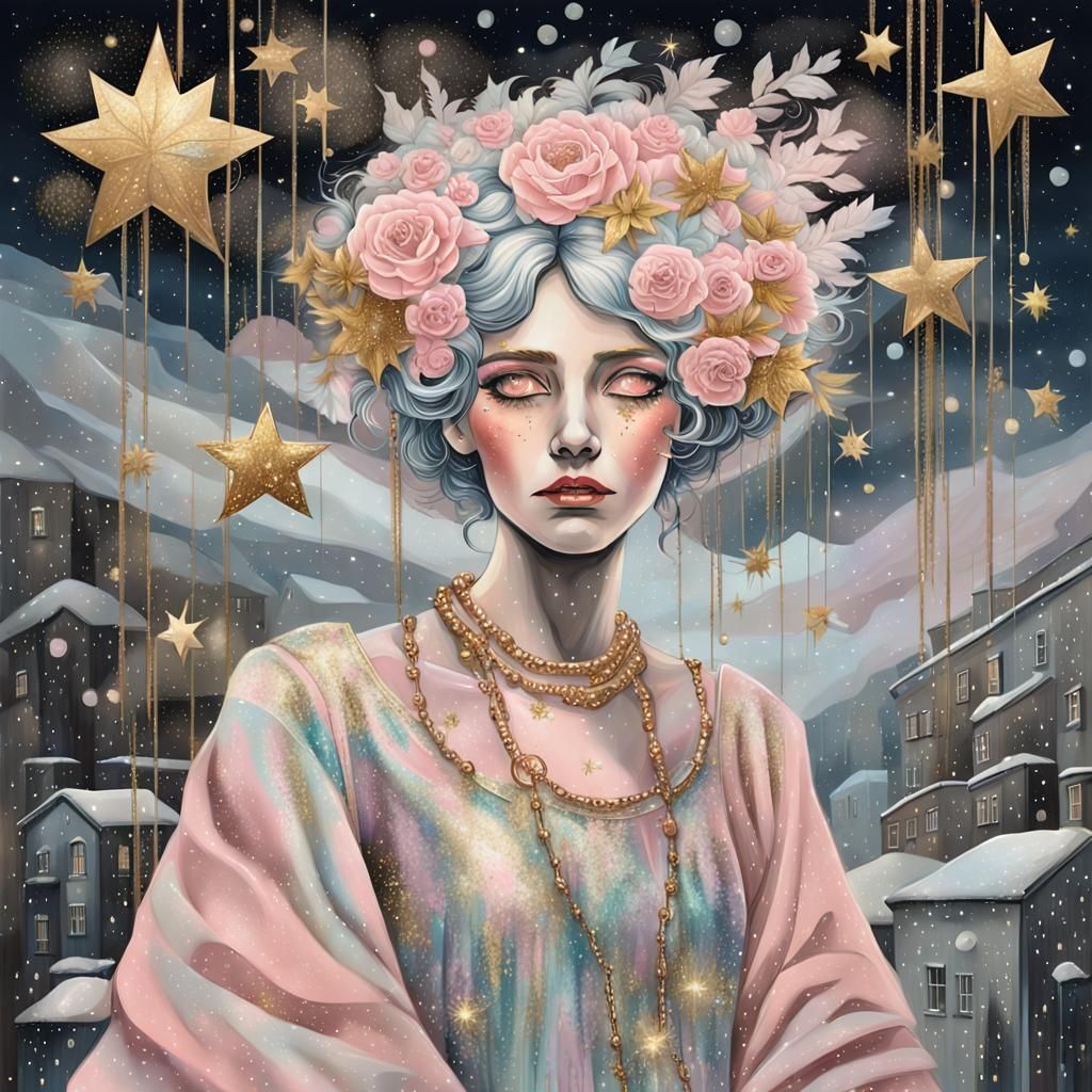 Pastel Graffiti Fae Woman in Dreamcore Portrait