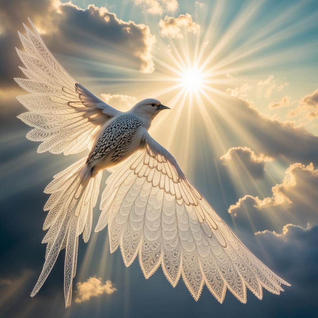 Intricate Lacewing Birds in Divine Light