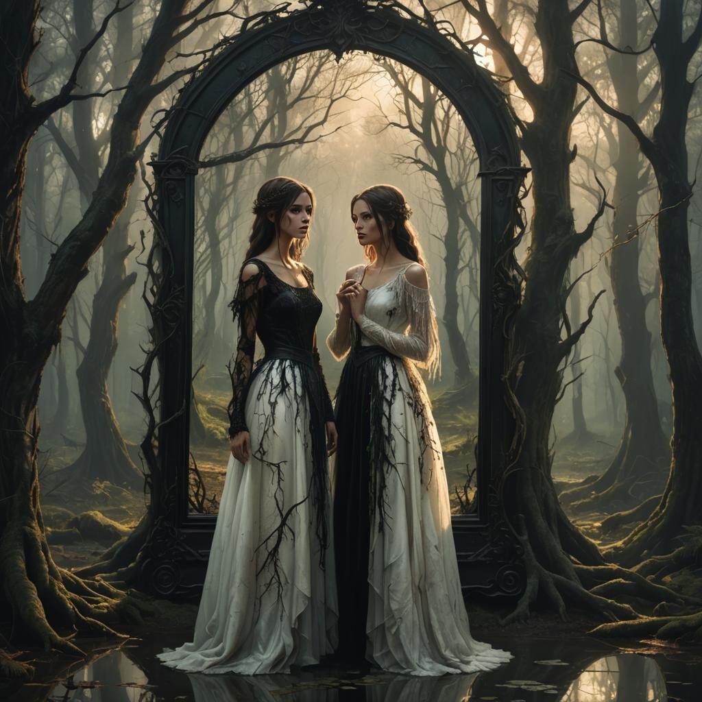 Mystical Mirror Reflects Dark Fantasy Dreamscape