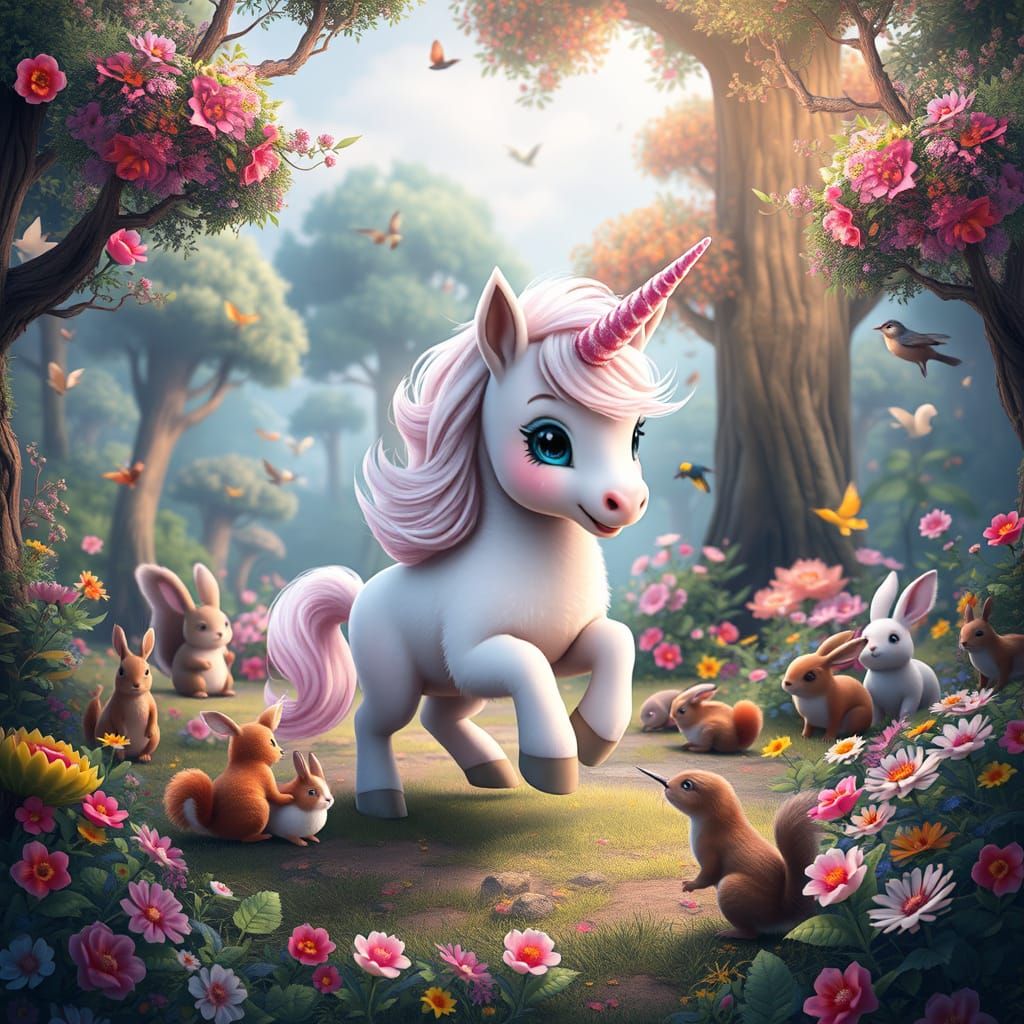 Enchanted Forest Scene in Whimsical Style