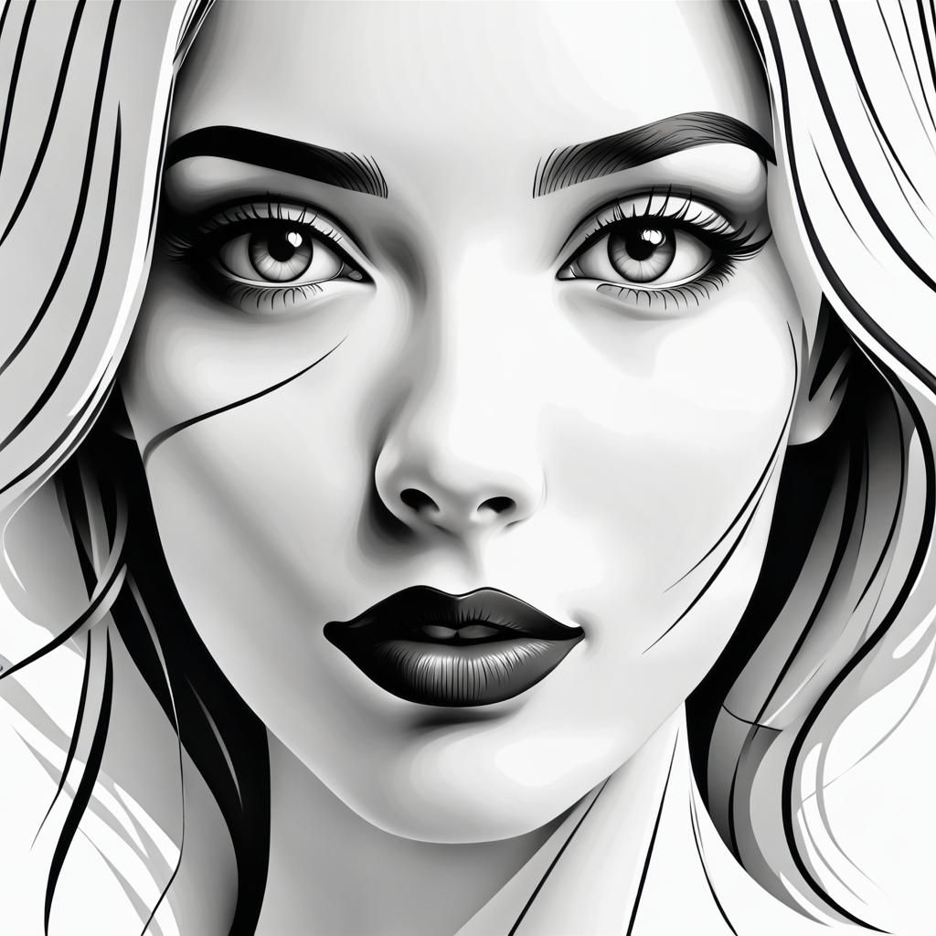 Minimalist Line Art: Beautiful Woman in Black and White