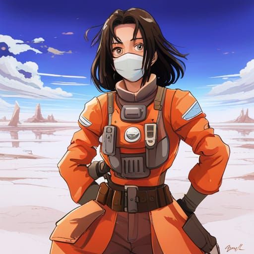 Sci-Fi Woman Warrior in Desert, Anime Style