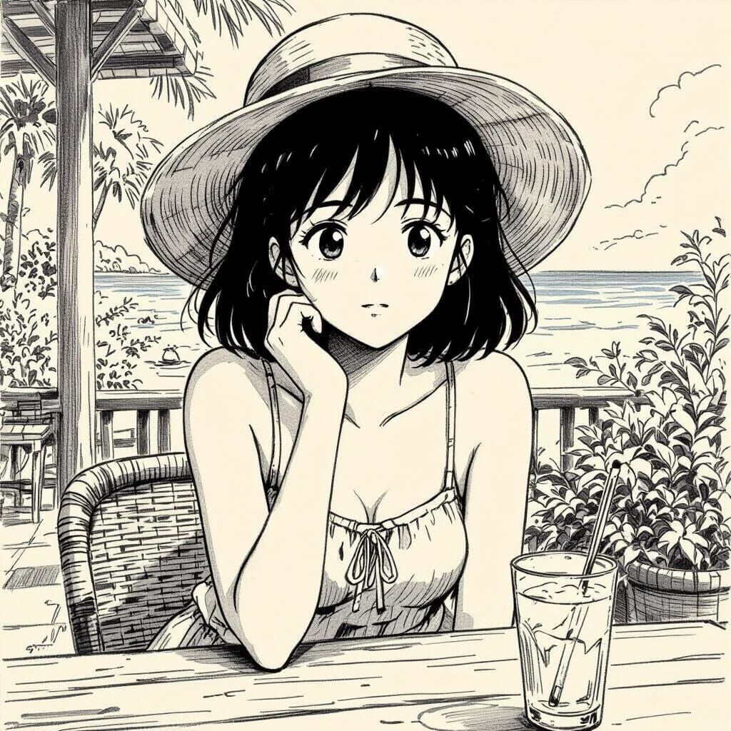 Anime Girl on Holiday, Loose Sketch Style