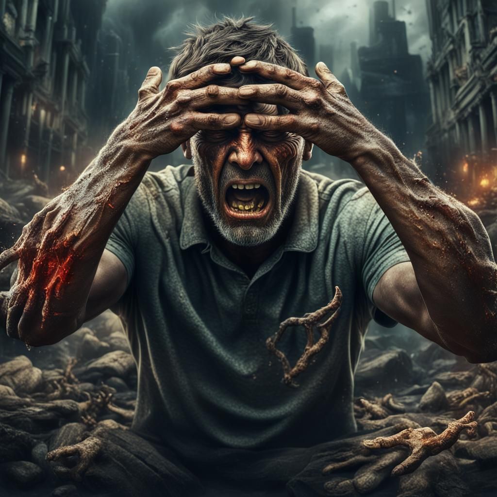 Man Overwhelmed by Stress: Fantasy Concept Art