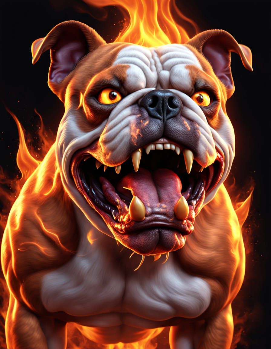 Fiery Bulldog Mix in Hyper-Realistic Digital Art