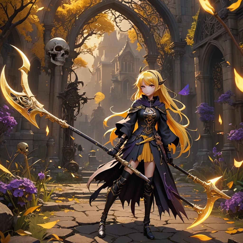 Anime Girl with Scythe in Dark Fantasy Style