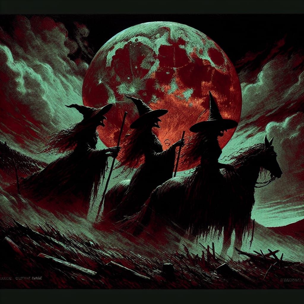 Witches' Storm Under Crimson Moon: Romanticism Horror