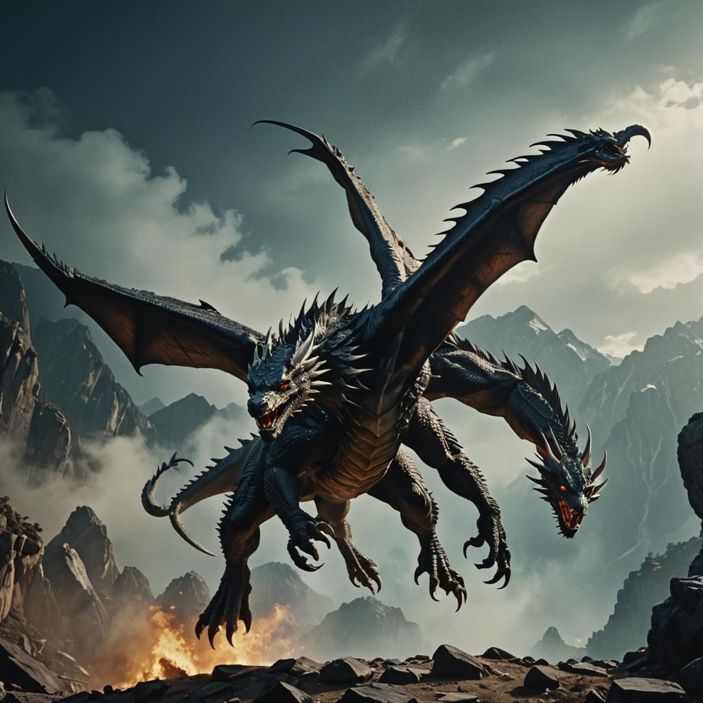 Epic Black Diamond Dragon Cinematic Film Still