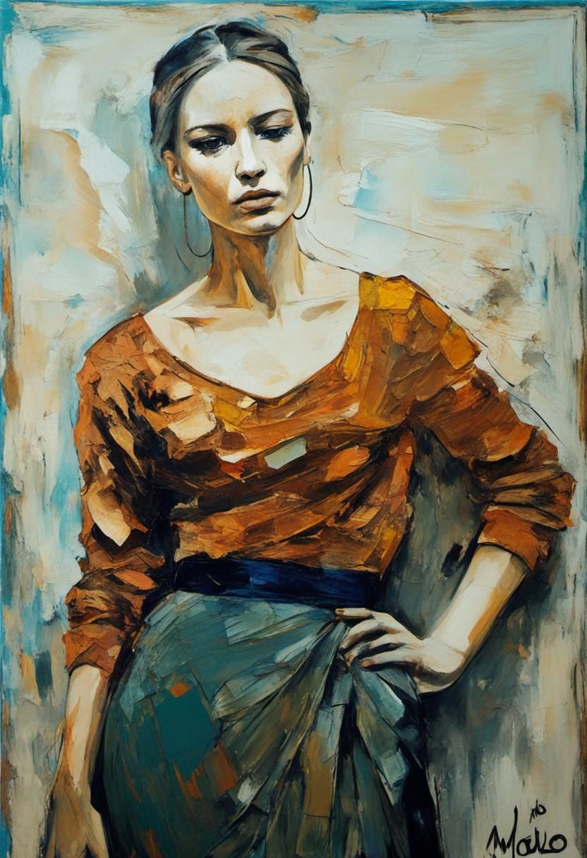 Melancholic Female Portrait in Cubist Style