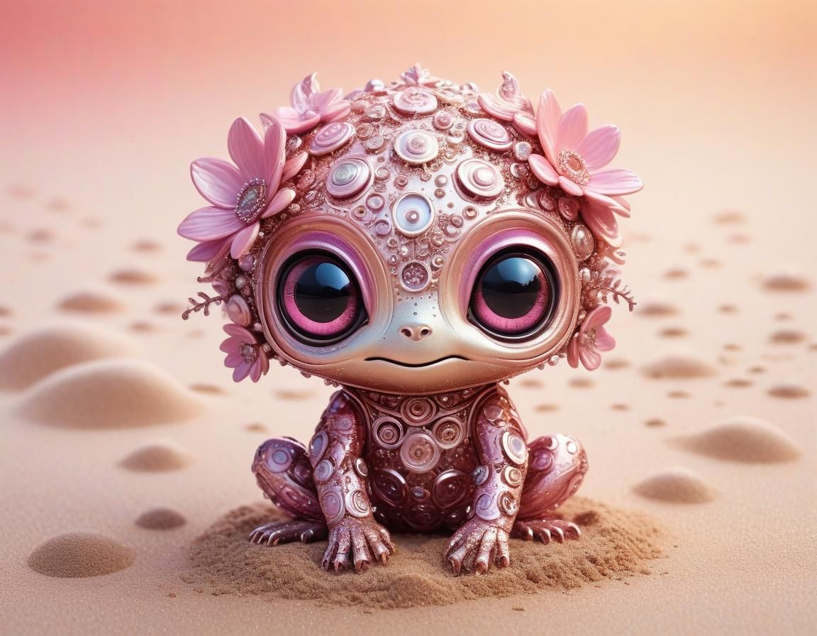 Cute Biopunk Creature: Sol in Pink Floral Style