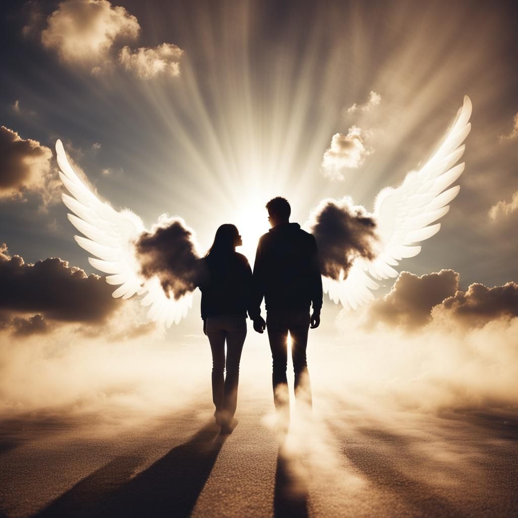 Couple in Love with White Smoke Wings