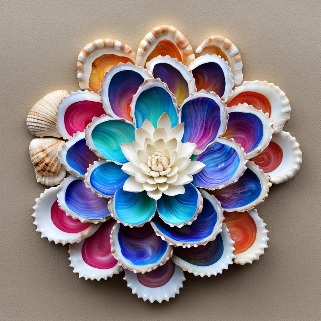 Seashell Lotus Flower: Vibrant Digital Art