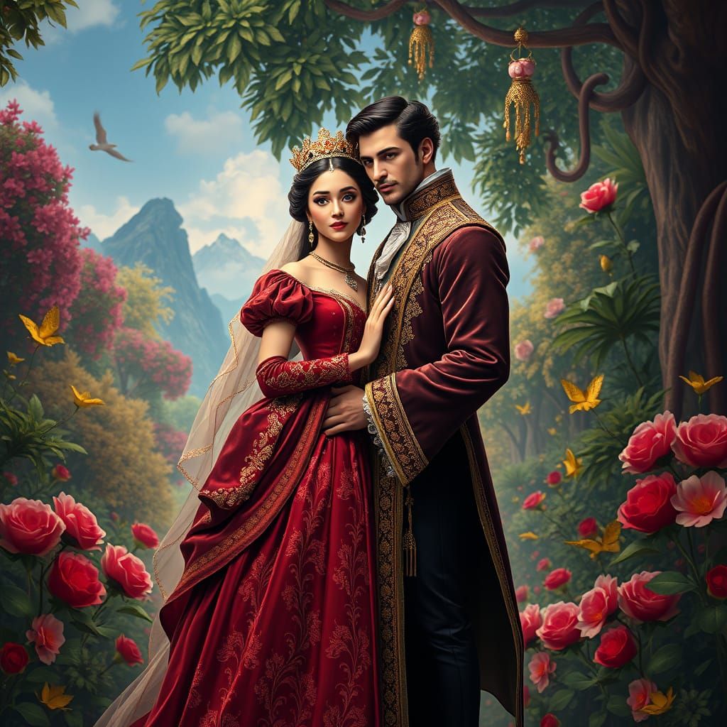 Renaissance Couple in Magical Realism Style