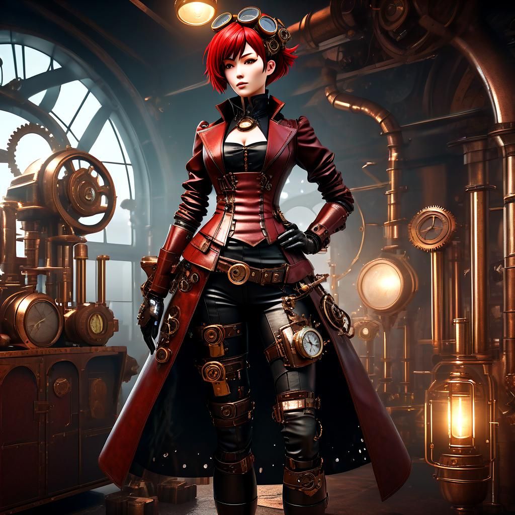 Anime Steampunk Girl in Dark Fantasy Style