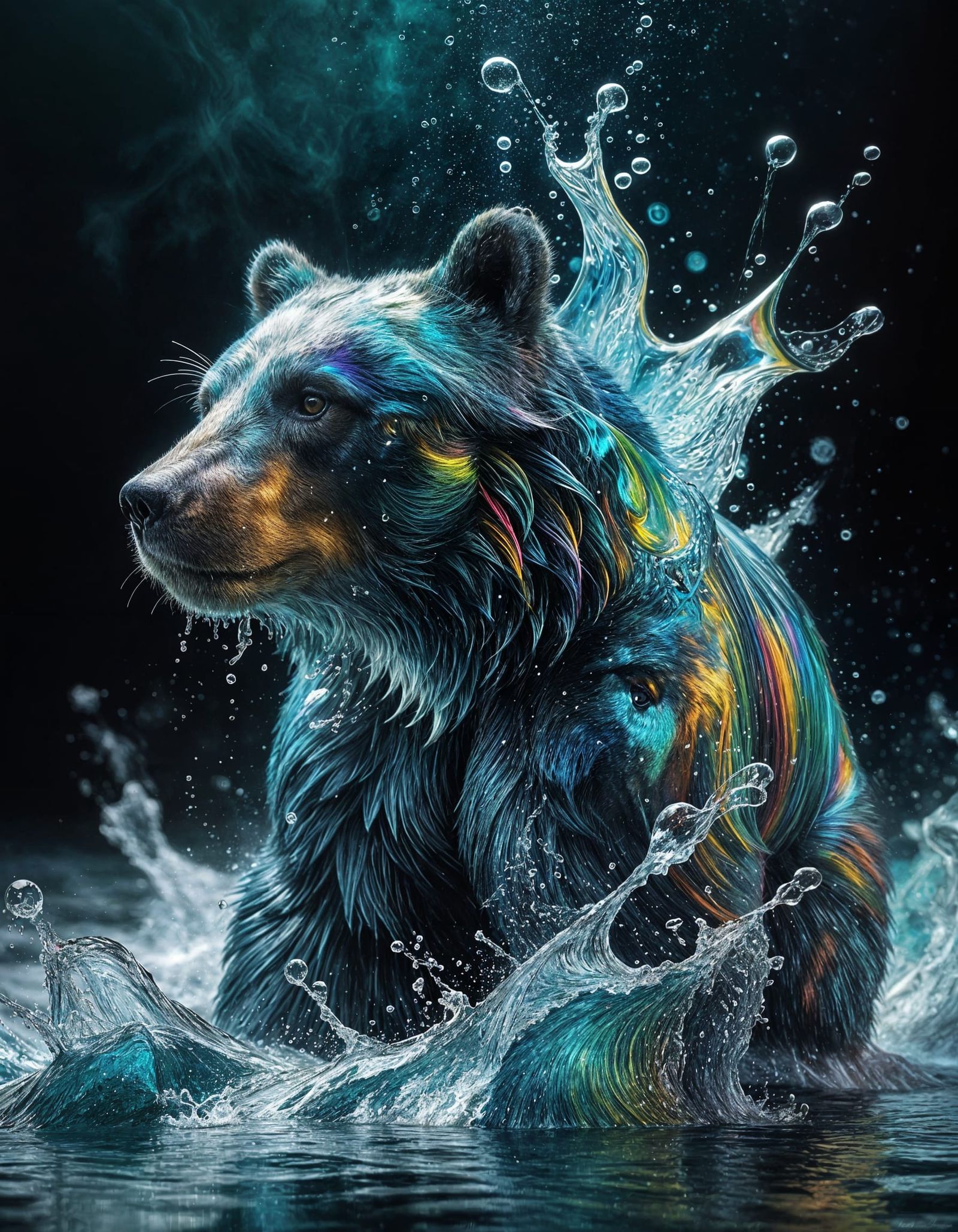 Ethereal Bear Silhouette in Whirling Ocean Vapors