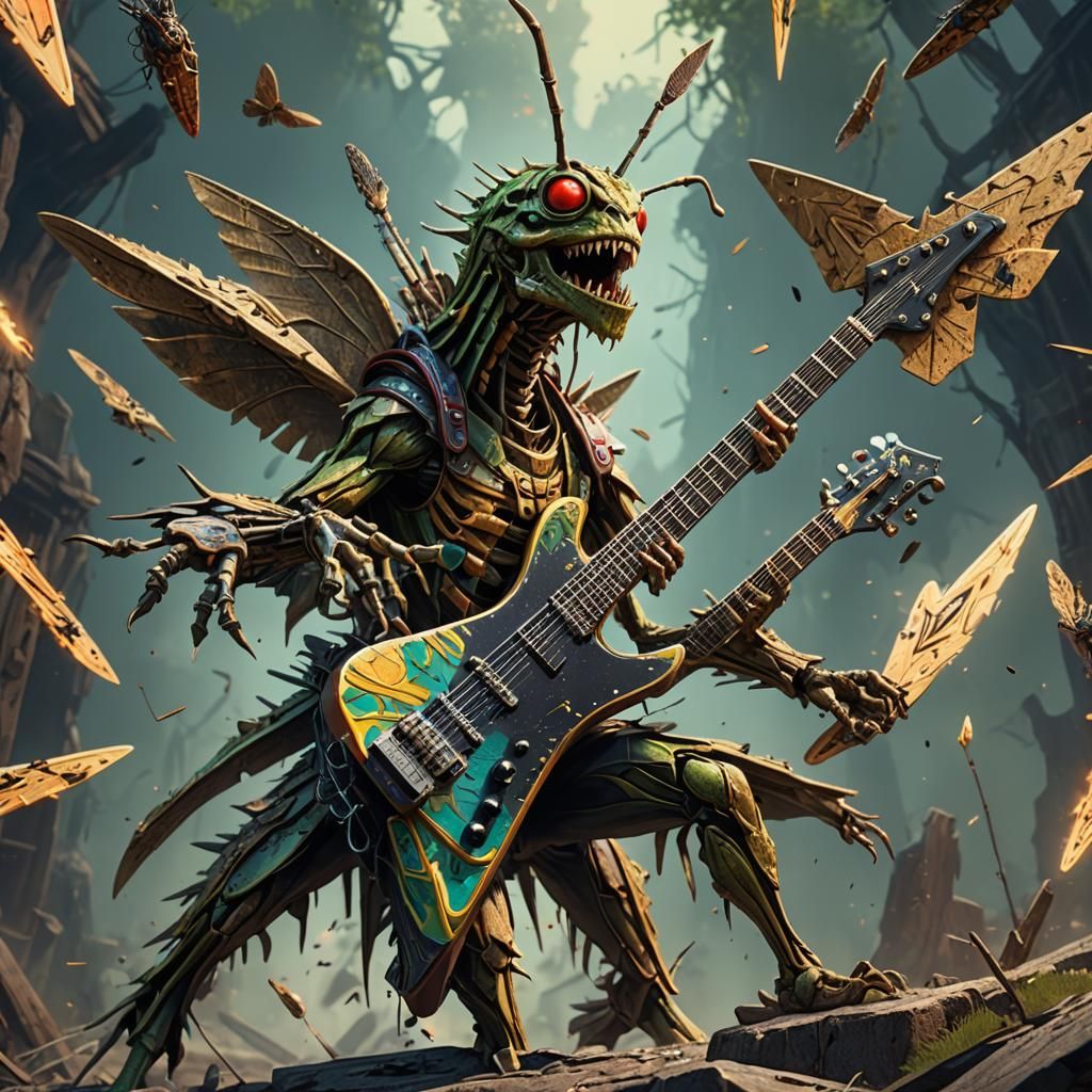 Locust Guitarist: Detailed Fantasy Art