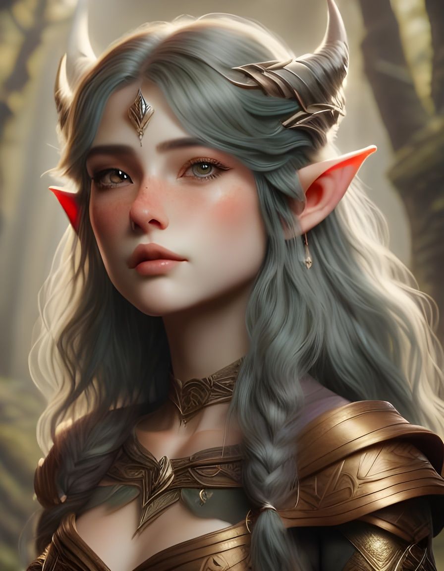 Majestic Green-Eyed Elf in Photorealistic Portraiture