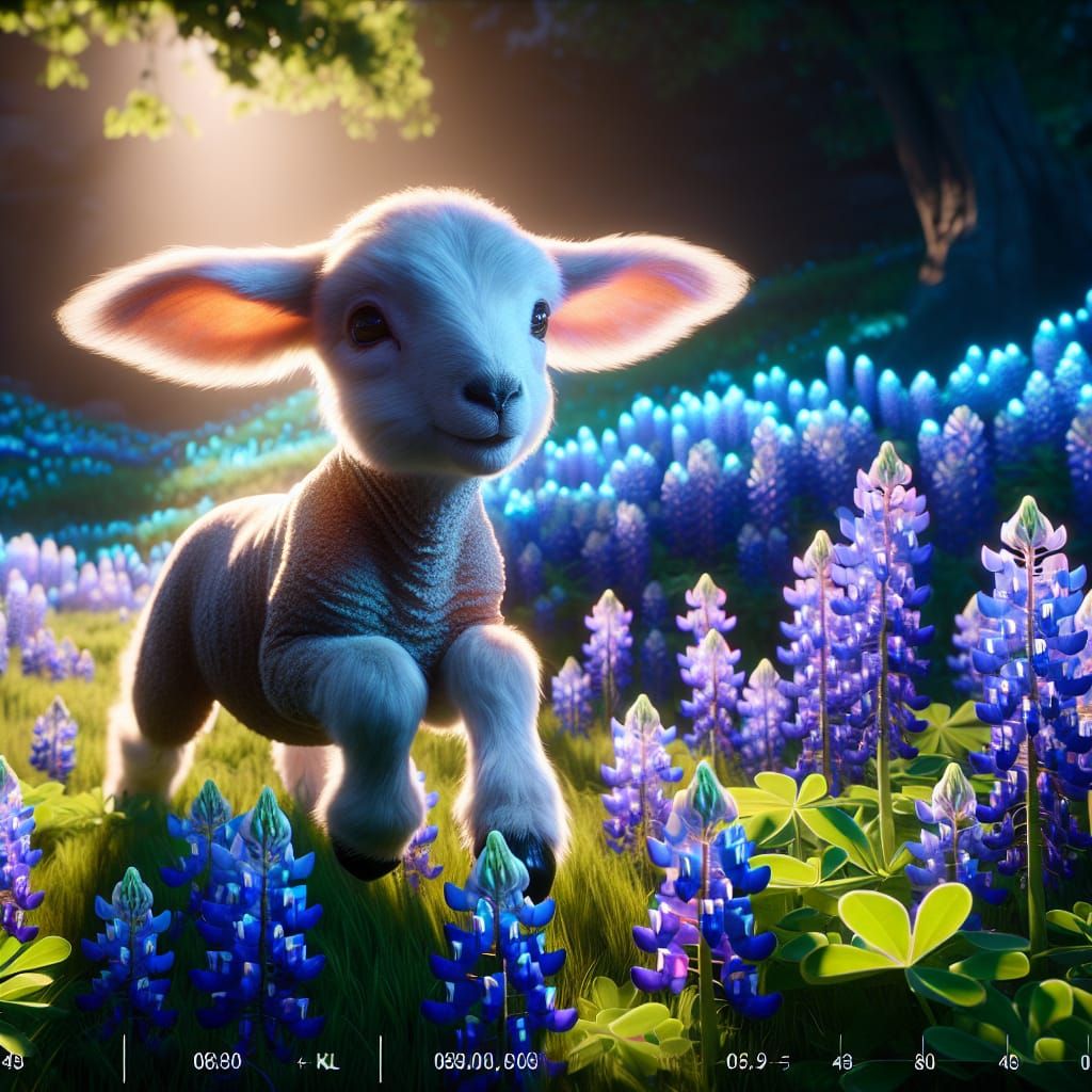 Adorable Lamb Frolicking in Bluebonnet Meadow