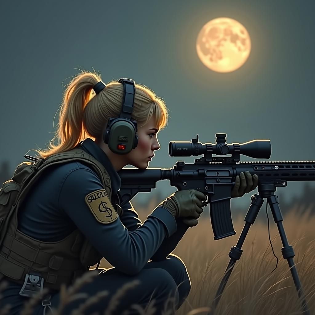 Tactical Soldier Under Moonlight, in Dystopian Realism