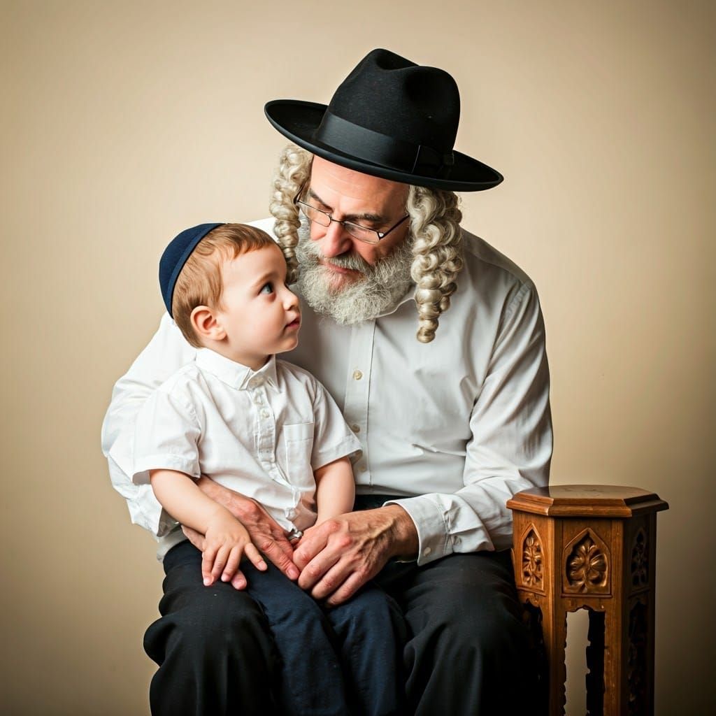 Devout Hasidic Father and Child in Intimate Moment