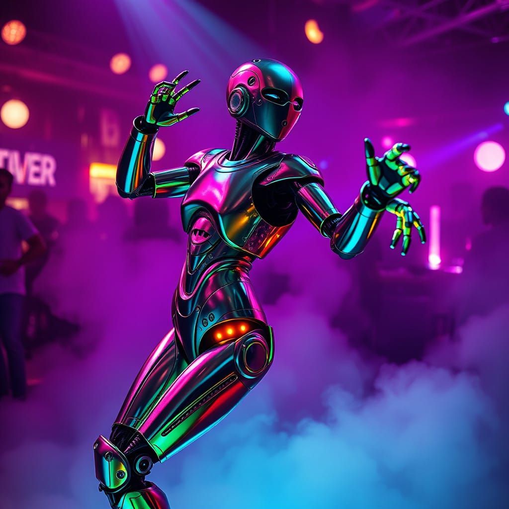 Robot Dancer Grooves to Iconic 80s Synth-Pop in Cyberpunk Ni...