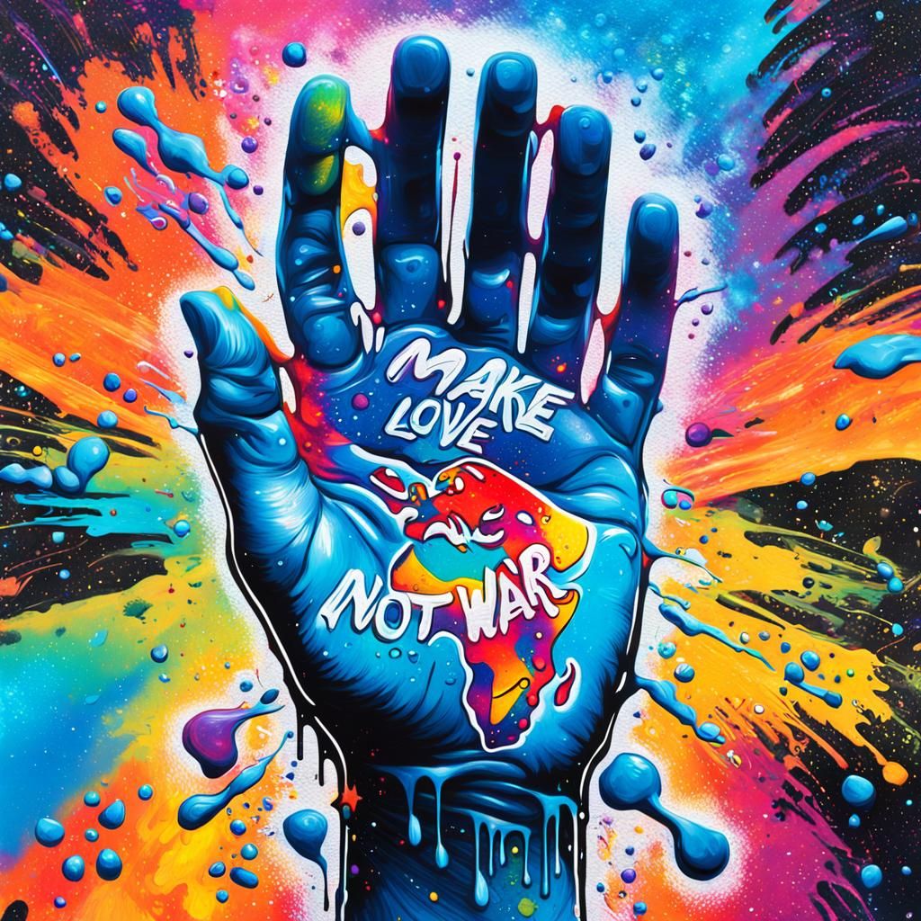 "Make Love Not War" Sign in Mixed Media Style