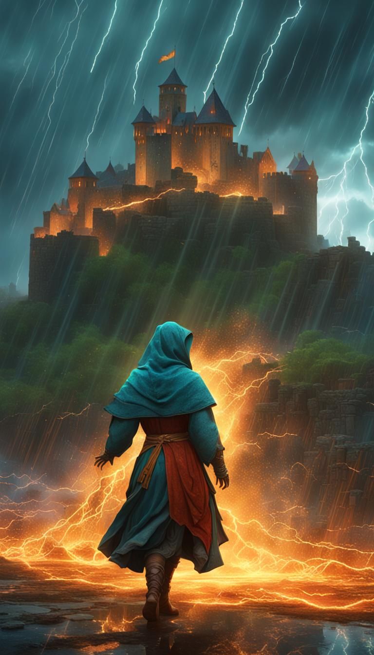 Medieval Peasant Woman in Lightning Storm