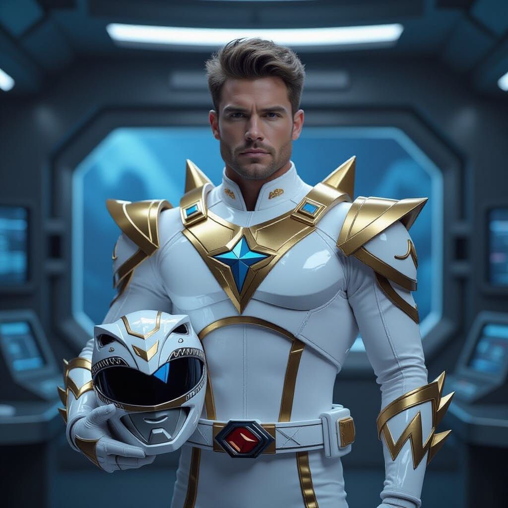 Heroic Power Ranger in Platinum Suit at Command Center