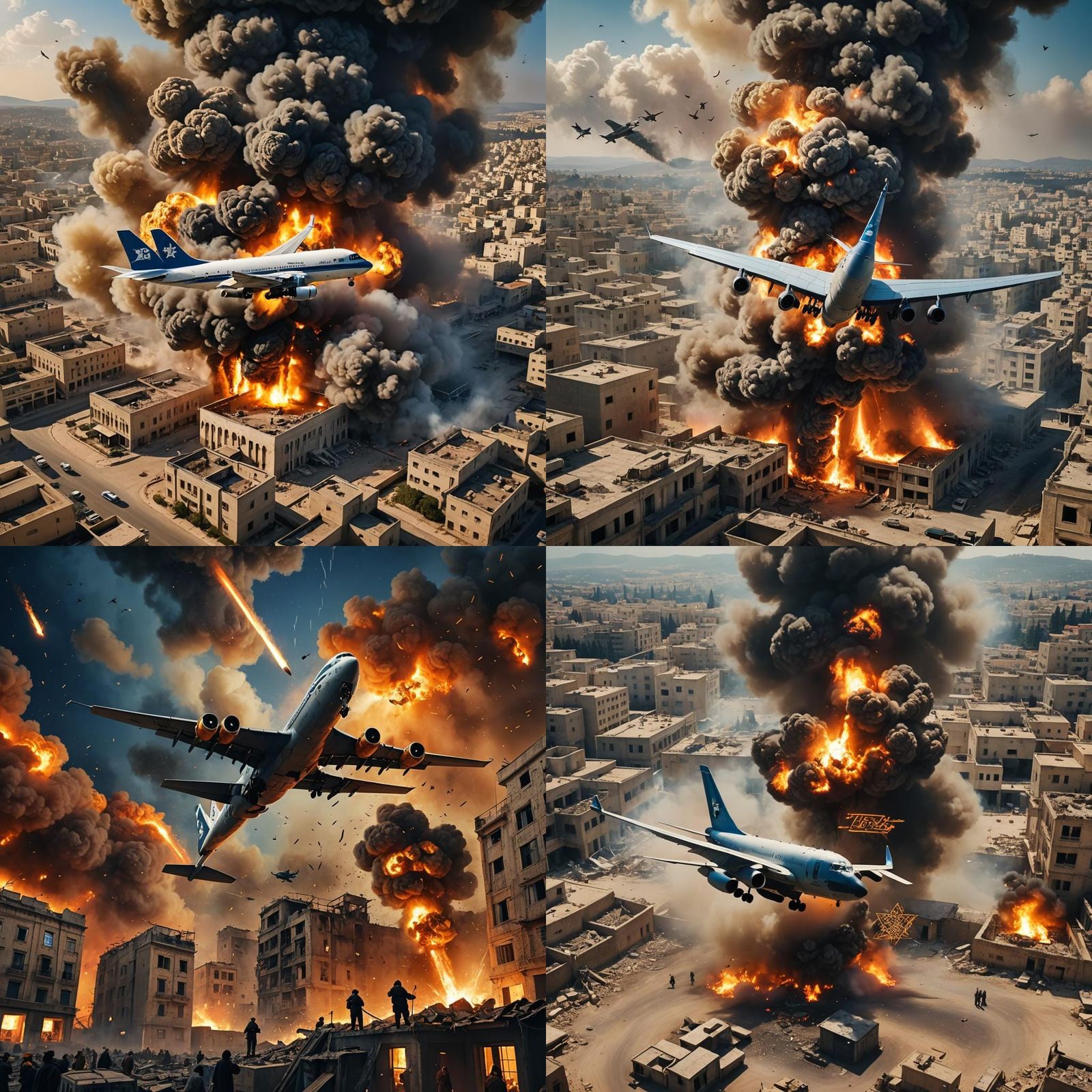 Israeli Air Force Plane Bombs Building in Matte Painting