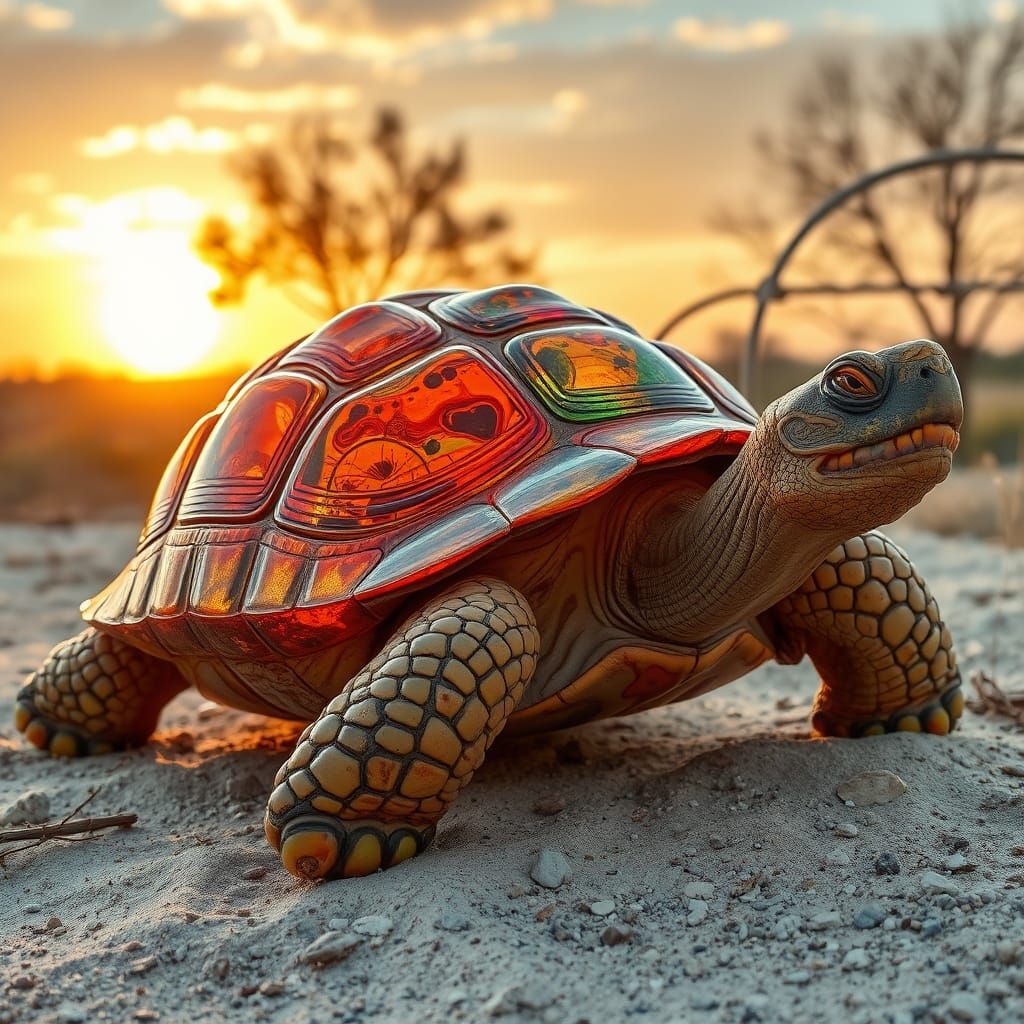Glass Tortoise in Sunset Glory