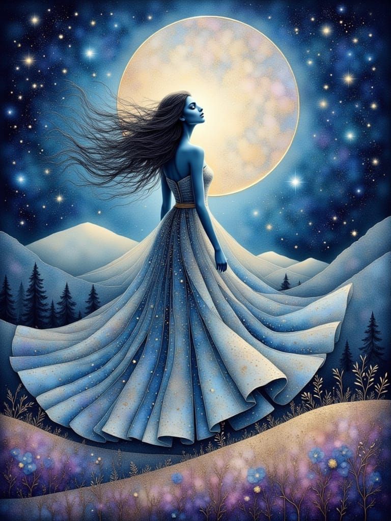 Enchanting Woman in Surreal Mixed Media Style