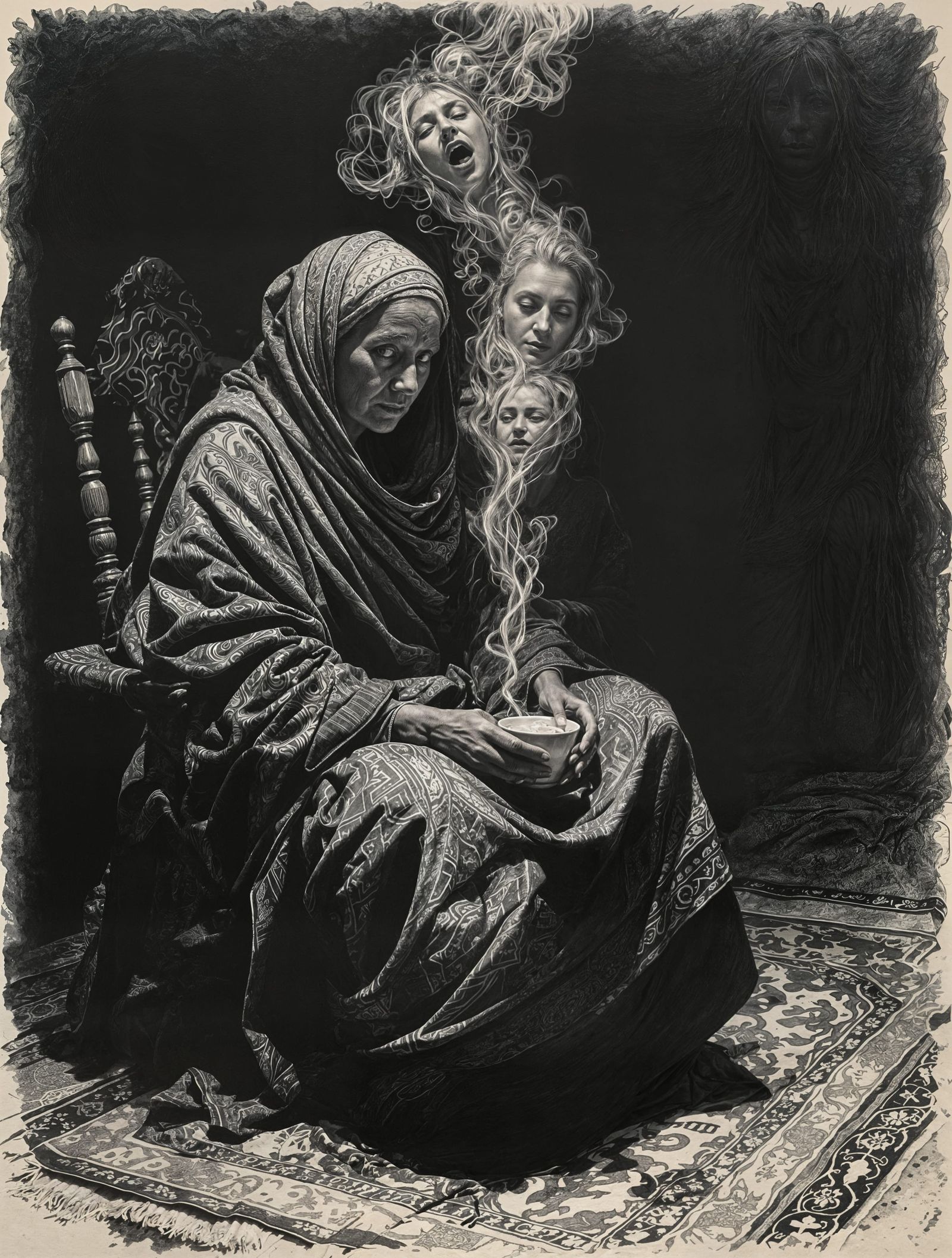 Ethereal Portrait in Smoked Charcoal and Indigo