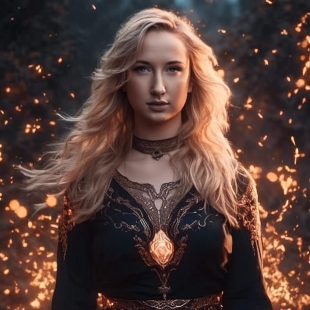 Blonde Woman Casting Spell in Detailed Digital Painting