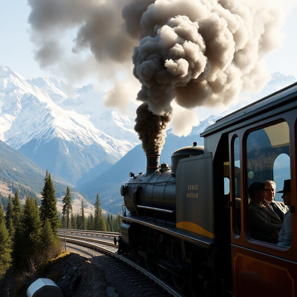 Vintage Steam Train Ascends Mountain Pass