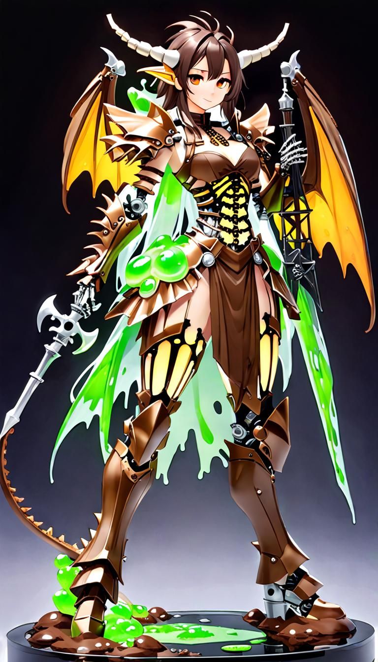 Dragon Robot Girl with Slime Body and Metal Skeleton