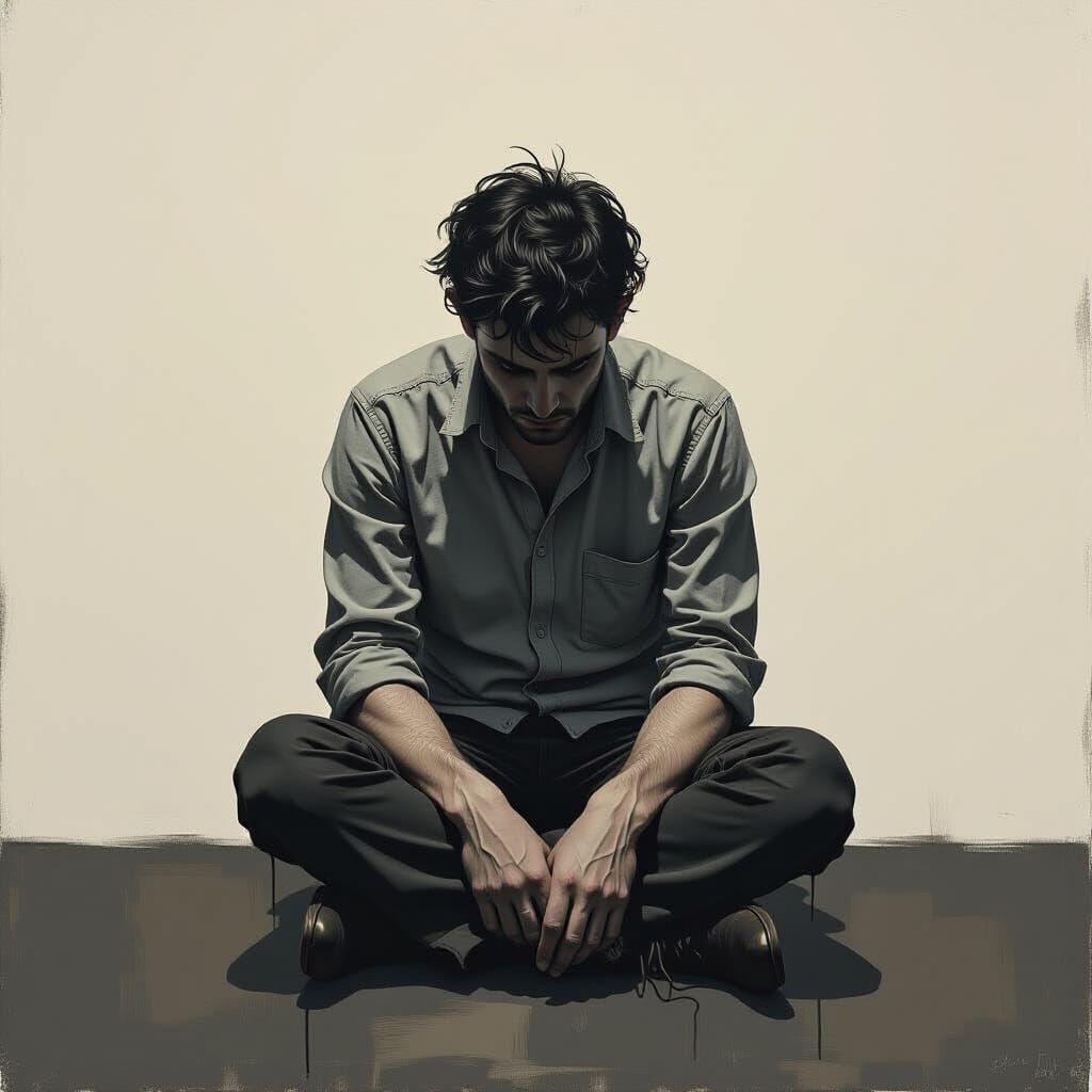 Anxious Figure in a Haunting, Surreal Atmosphere