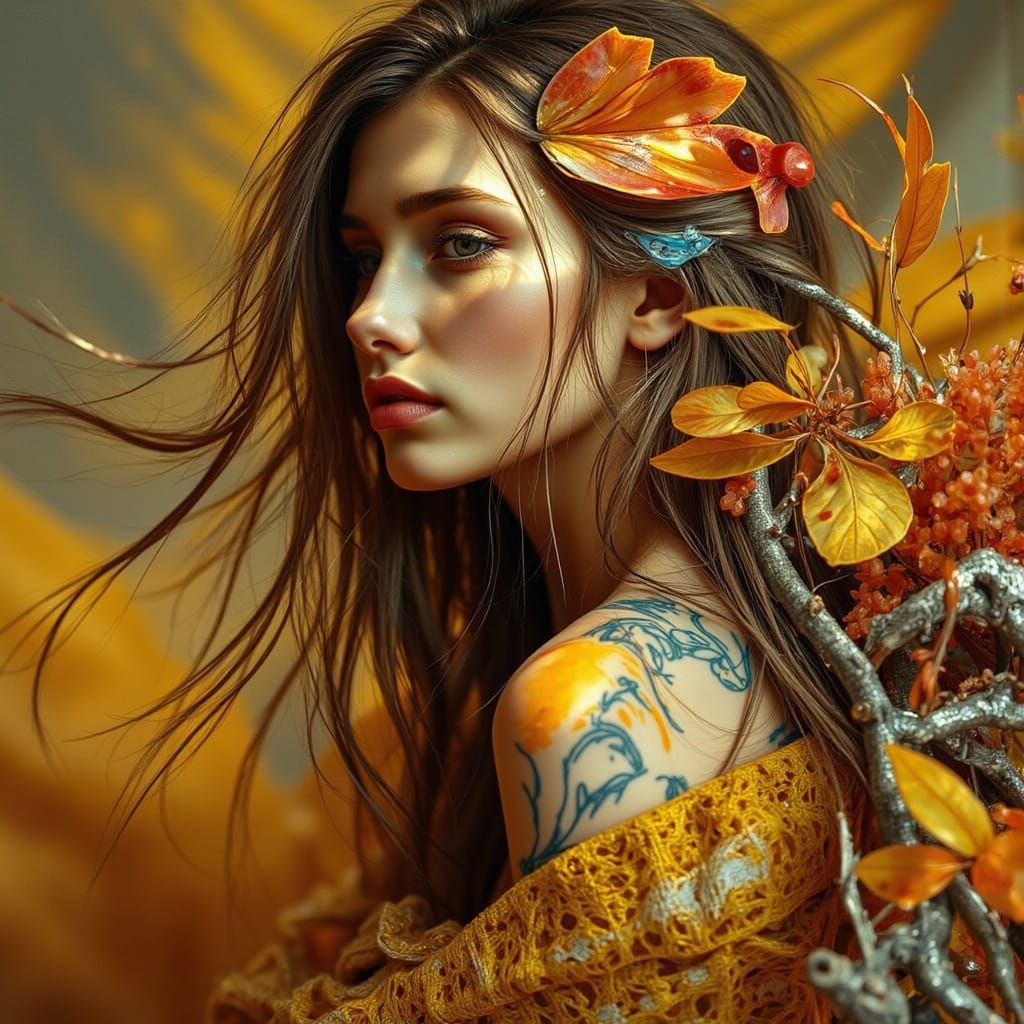 Surreal Woman in Cubist Landscape Inspired by Dalí