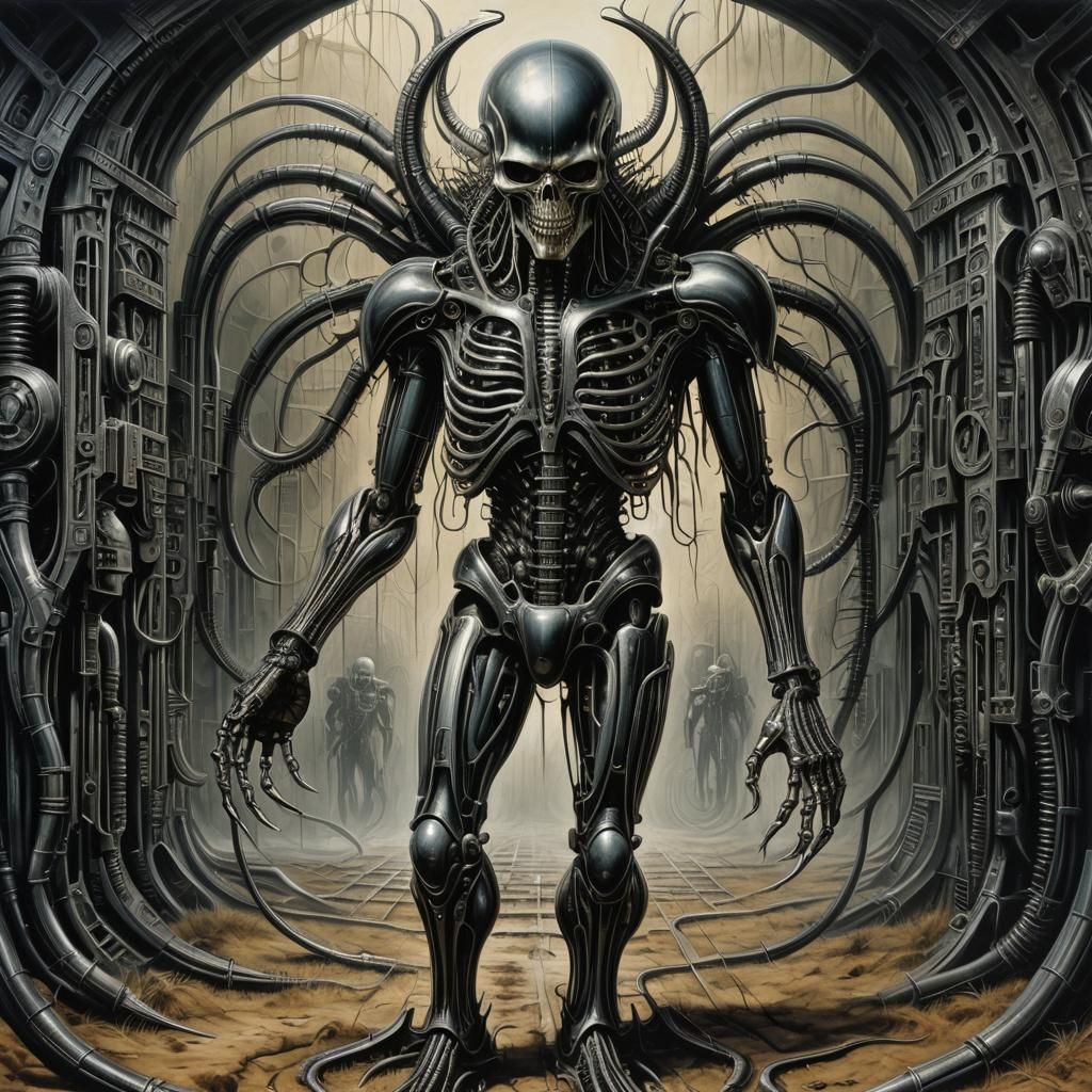 Evil Machine Strolling Through a Field: Realistic Painting