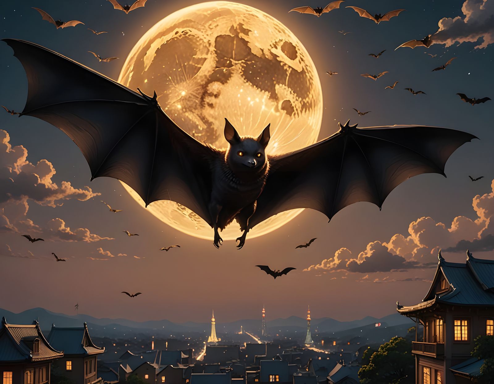 Majestic 60ft Bat Soars in Moonlit Flight