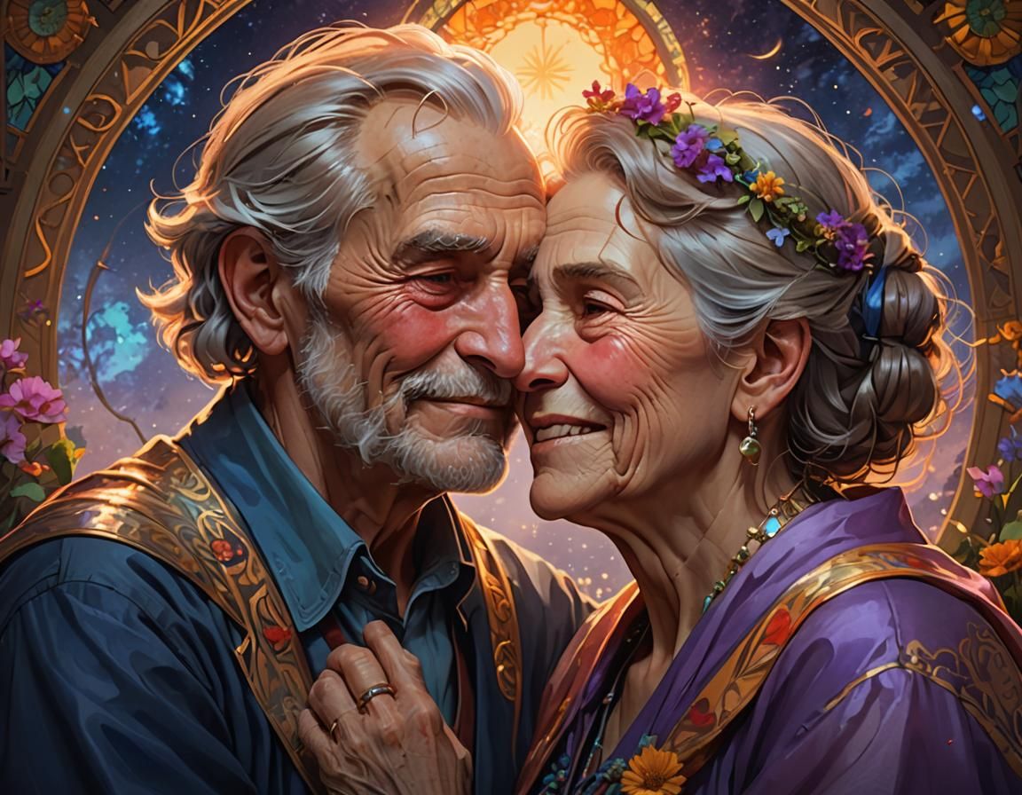 Eternal Love: A Detailed Portrait of an Elderly Couple