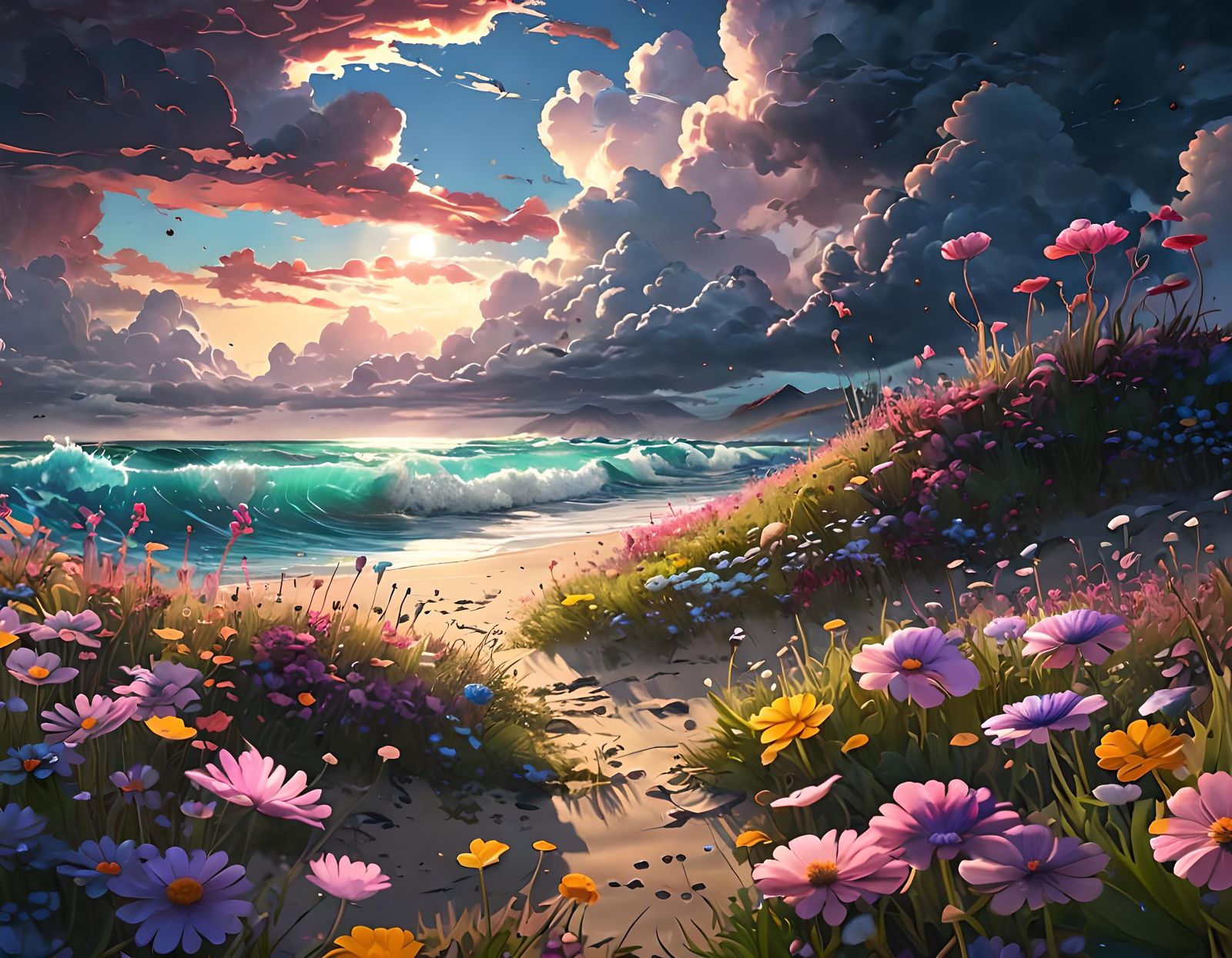 Surreal Neon Wildflower Landscapes in Cyberpunk Style