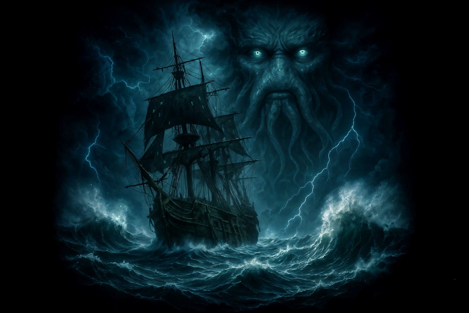 Flying Dutchman in Storm with Davy Jones