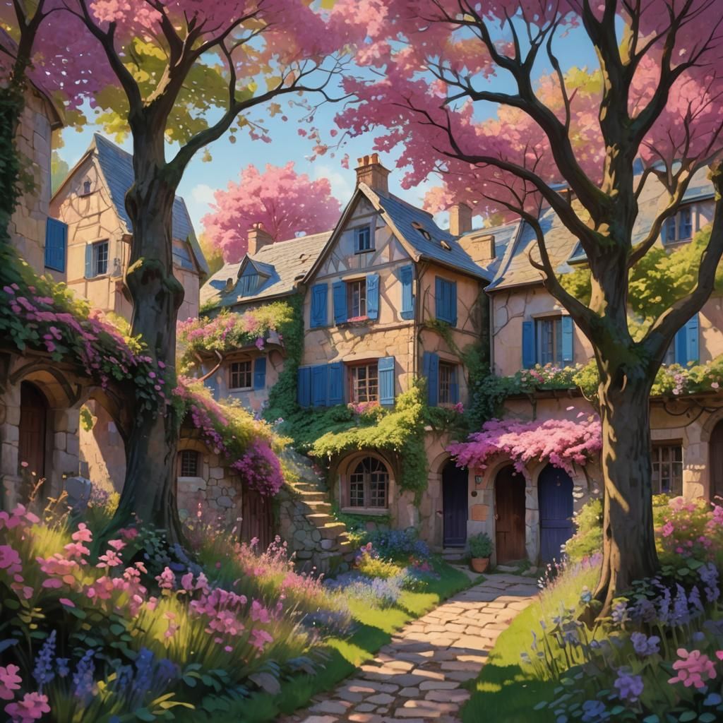 Pink Trees Overtake Buildings as Impressionist Matte Paintin...